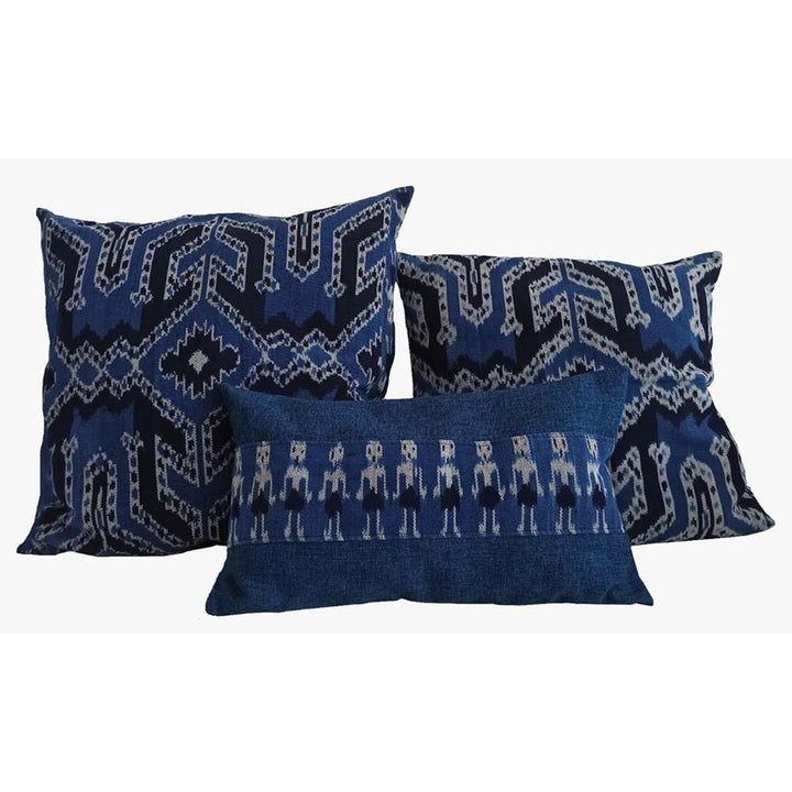 Handwoven Ikat Pillow Cover, Blue. Cover Only with No Insert. 20inches x 20inches, Cushion