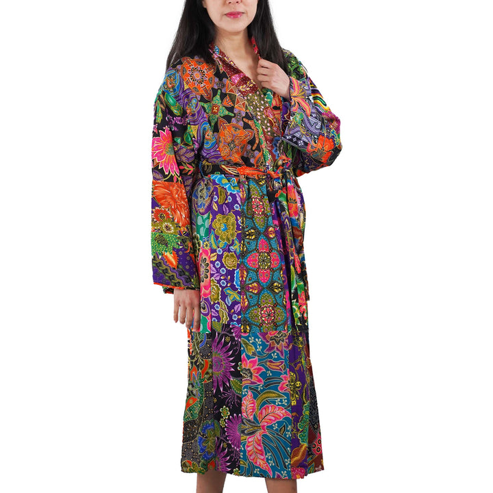 Handmade Long Thick Quilted Printed Batik Robe/ Kimono