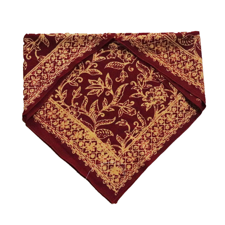 Small 18", Hand Dyed Batik Bandana, 100% Soft Cotton, Burgundy Golden Cherish, Red Yellow, Hair Scarf Wrap