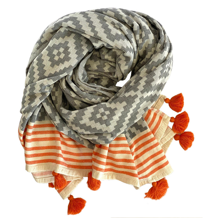 Merida Gray - Orange Turkish Towel / Blanket