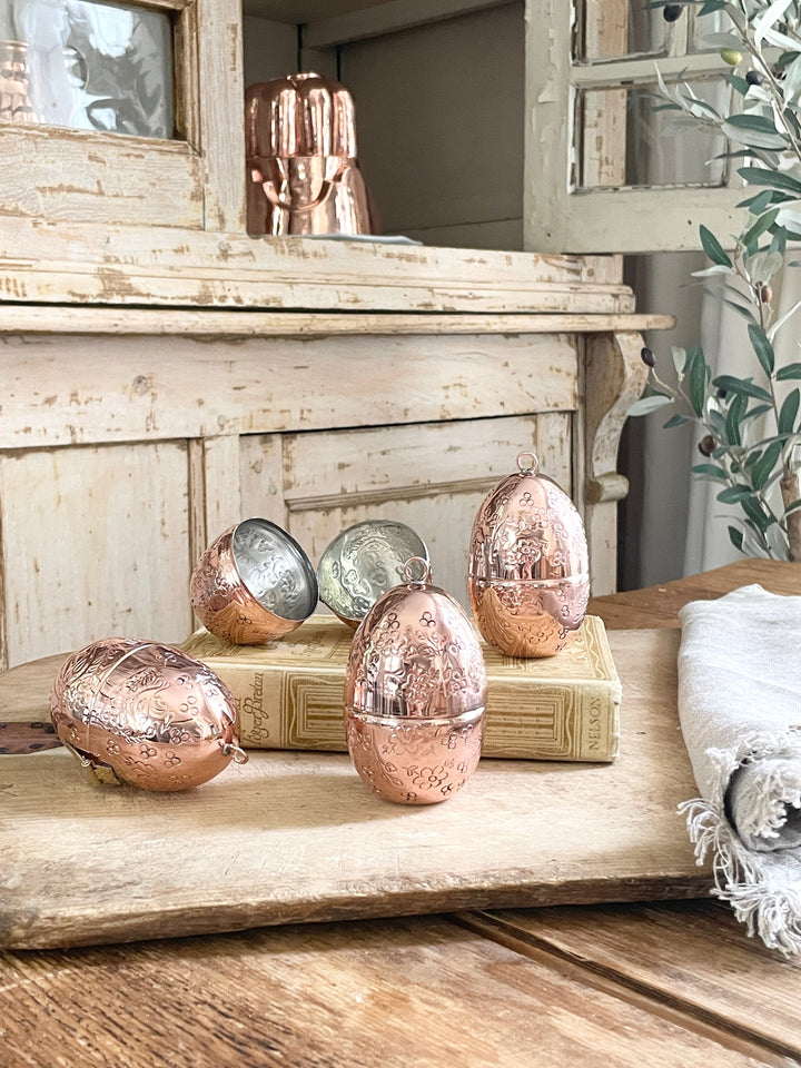 CMK Copper Etched Bird & Floral Egg Ornaments (Set of 4)