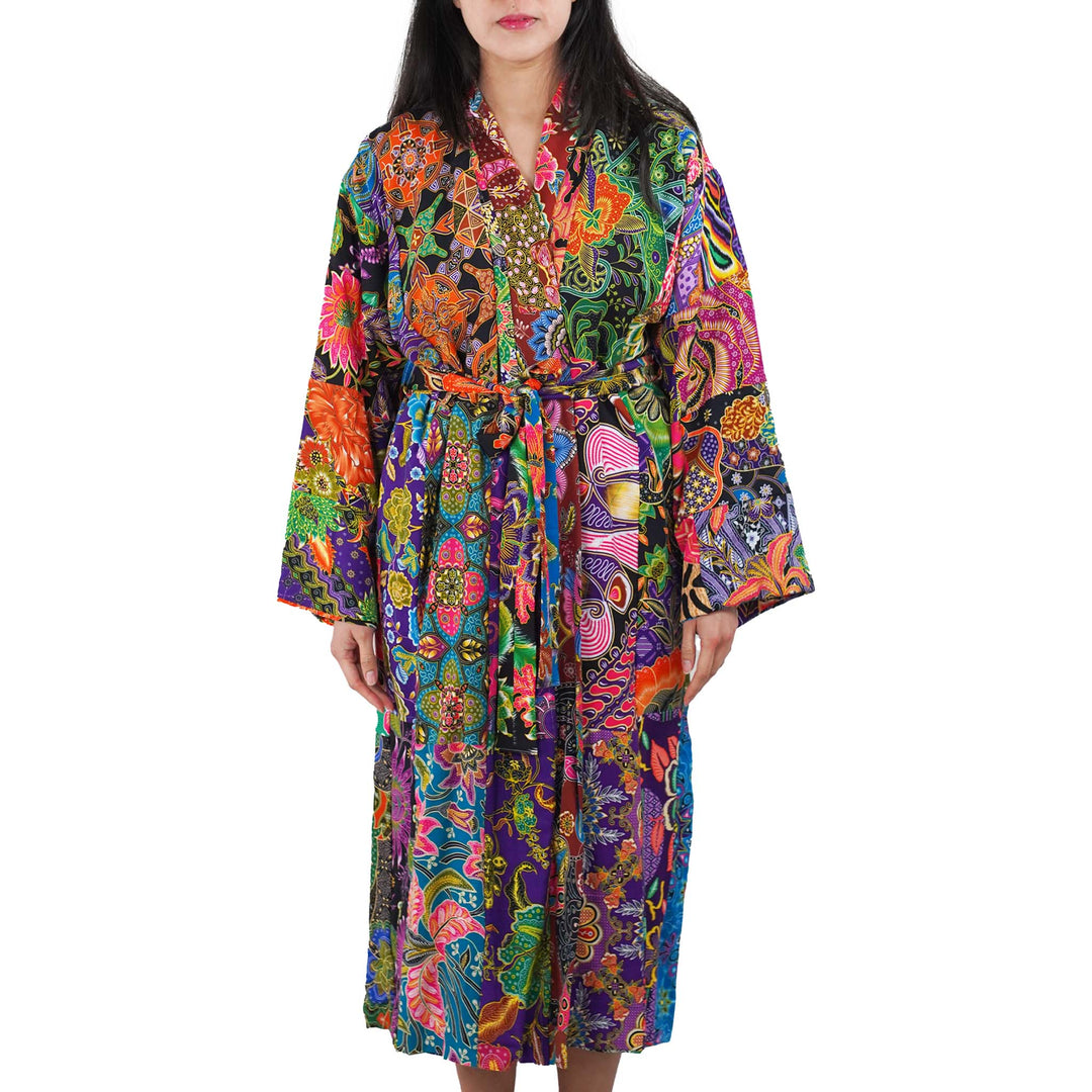 Handmade Long Thick Quilted Printed Batik Robe/ Kimono