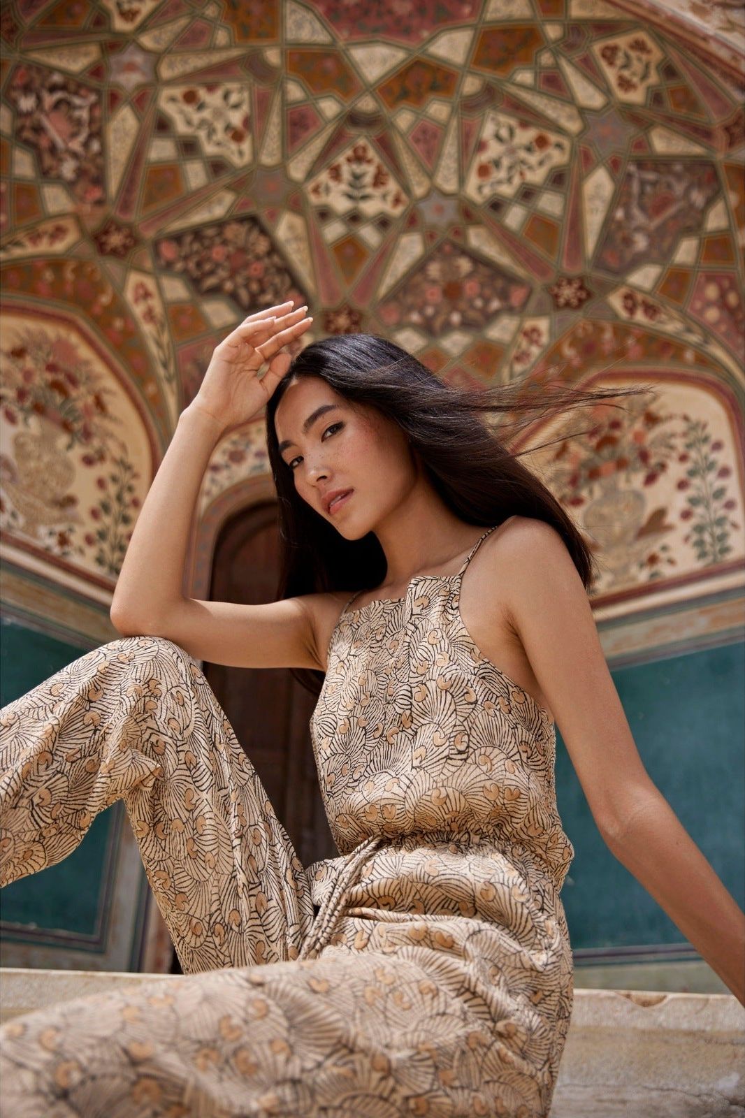 Hand-Printed Simané Jumpsuit (Desert Sand)