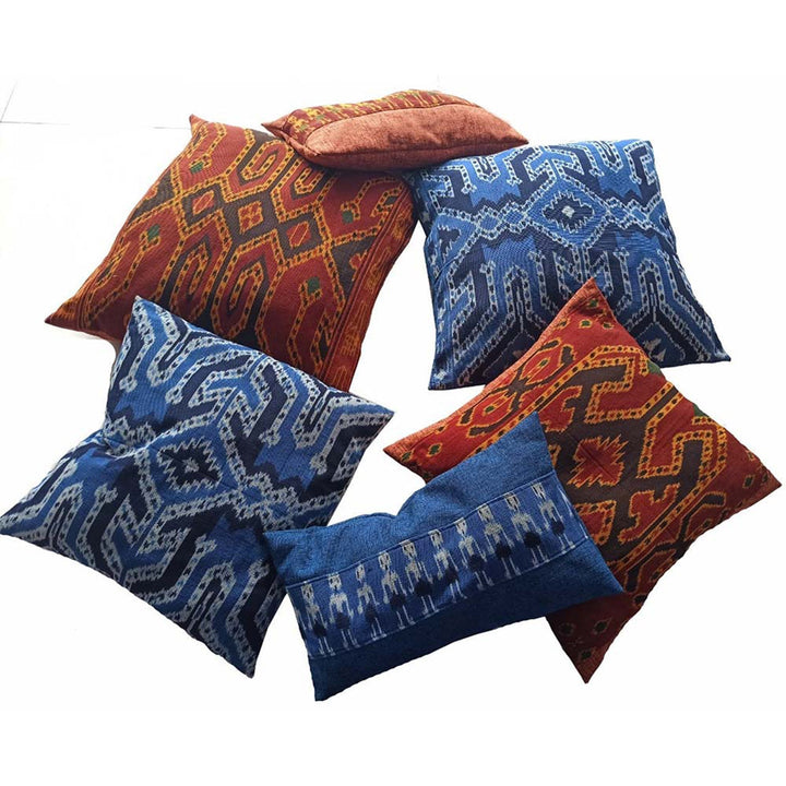 Handwoven Ikat Pillow Cover, Blue. Cover Only with No Insert. 20inches x 20inches, Cushion