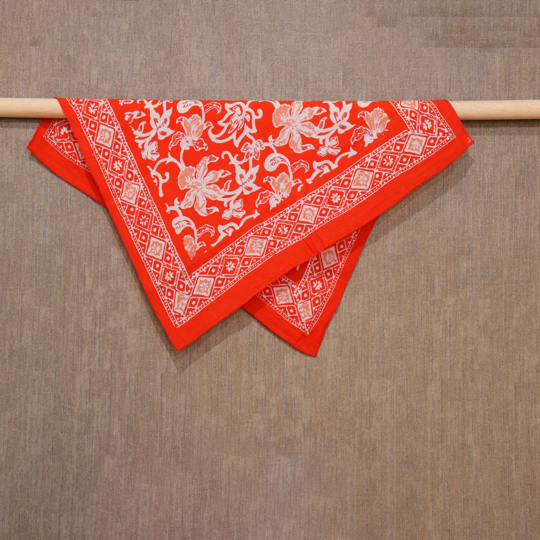 Hand Dyed, Batik Bandana, Fiery Flora, Red, Flower