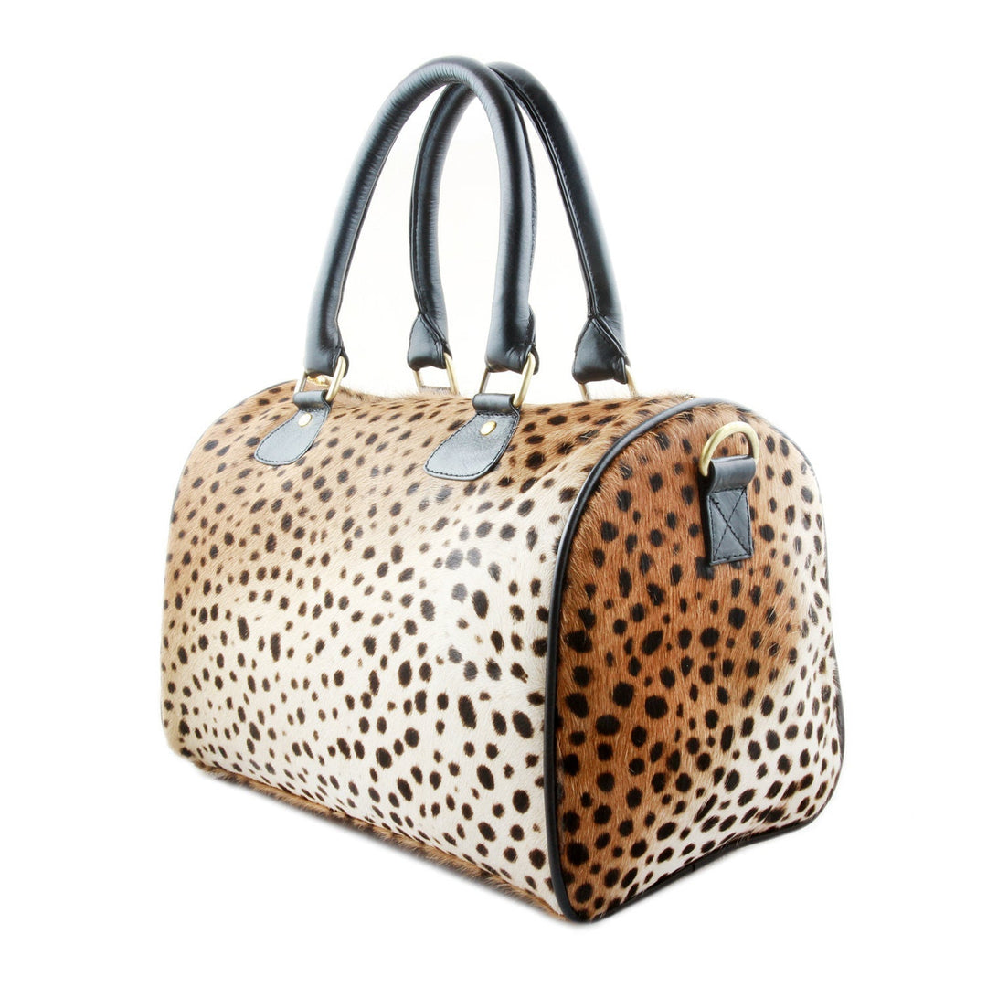 Leopard Leather Barrel Bag