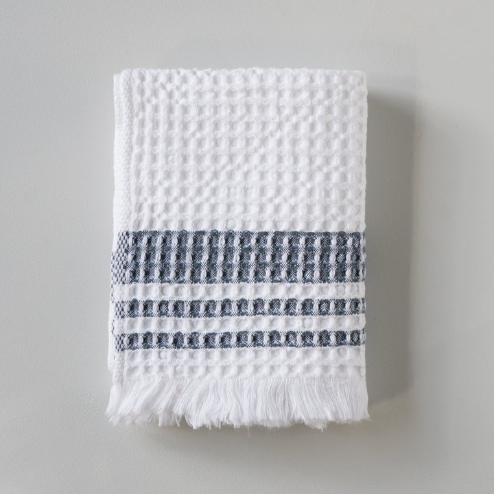 S/2 Organic Belgian Waffle Hand Towel - Ink