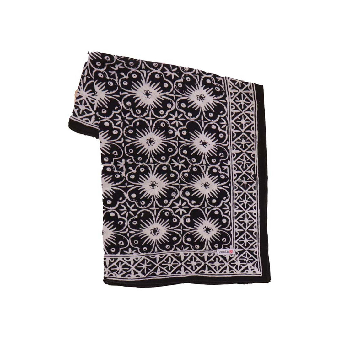 Large 27" Hand Dyed Batik Bandana Black, Hibiscus, Size XL Scarf