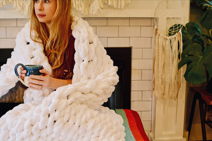 Chunky Knit Blanket in White