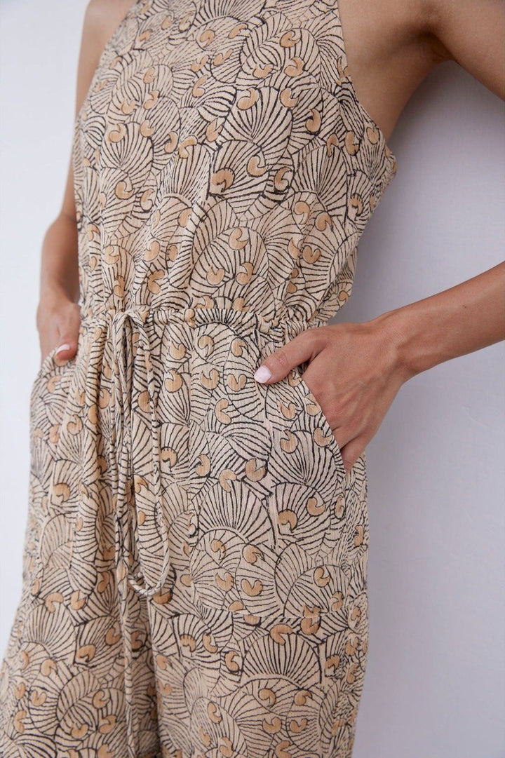 Hand-Printed Simané Jumpsuit (Desert Sand)