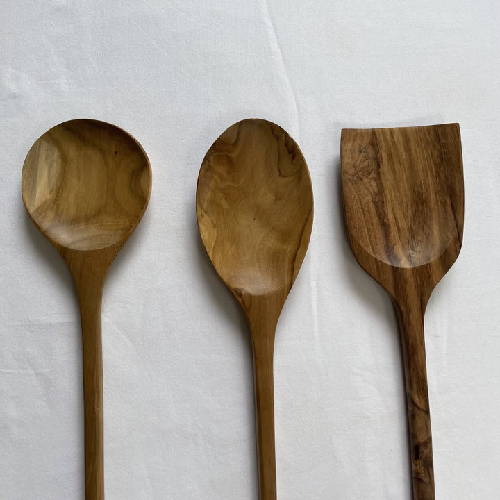 Set of 3 Cooking Kitchen Utensils Teak Wood 14inches ( two spoons and one spatula)