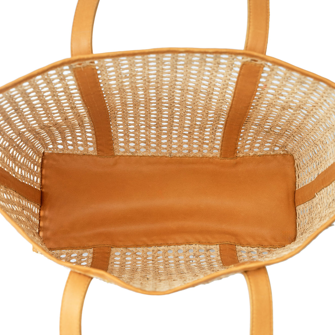 Rattan and Leather Carry All Tote