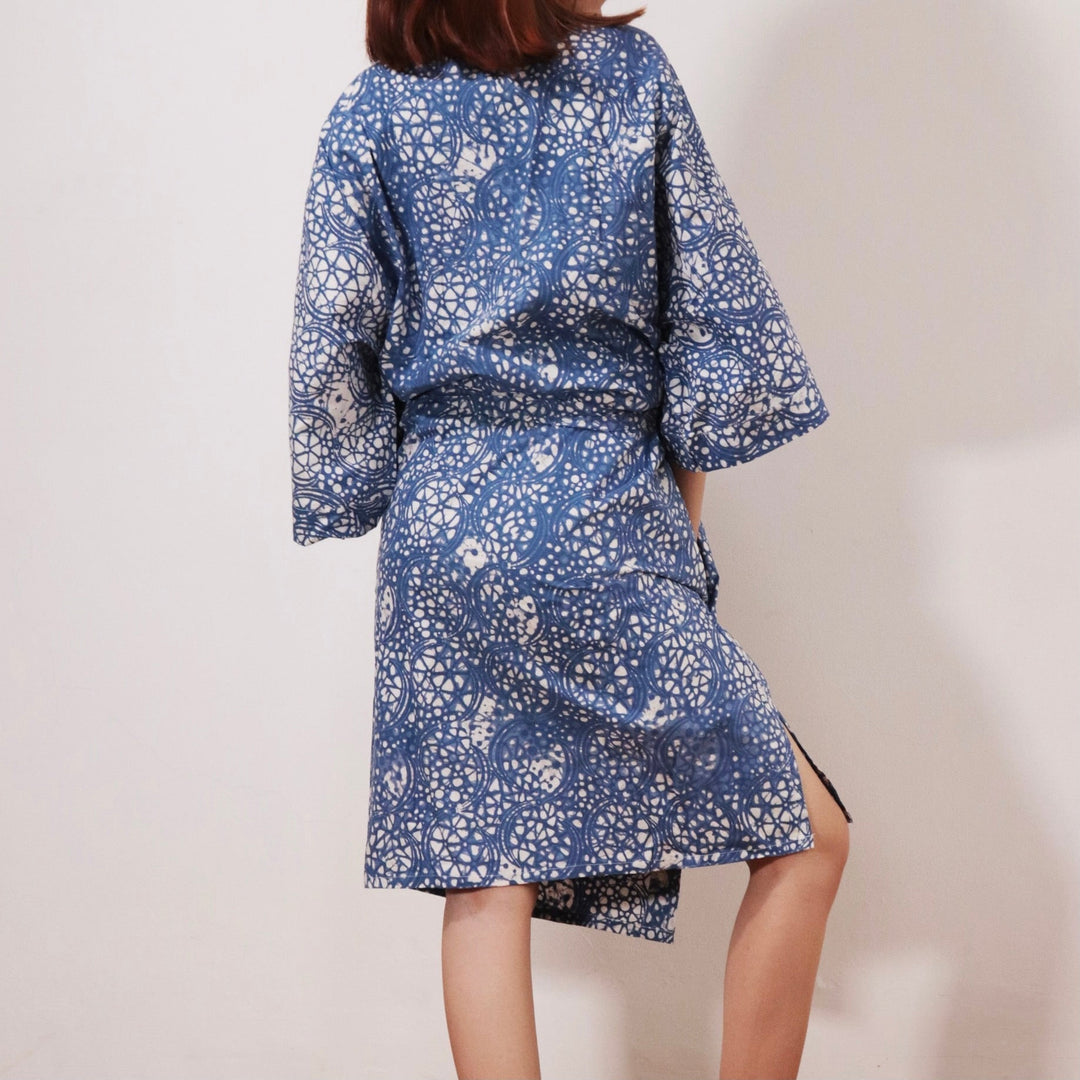 Handmade Batik Robe/ Kimono, Blue Stone, Hand Dyed, 100% Cotton