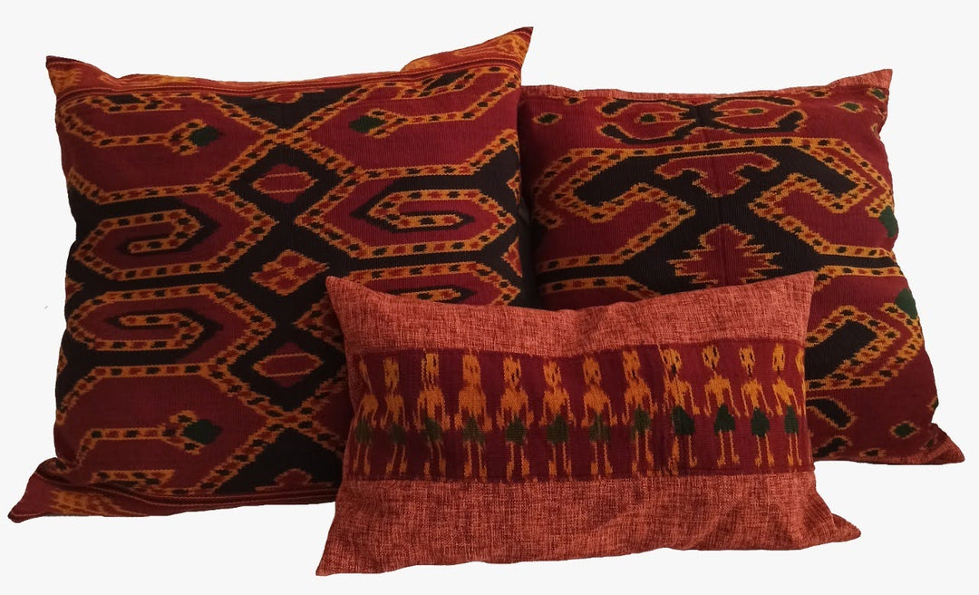 Handwoven Ikat Pillow Cover, Red. Burgundy Cover Only with No Insert. 12inches x 20inches, Cushion