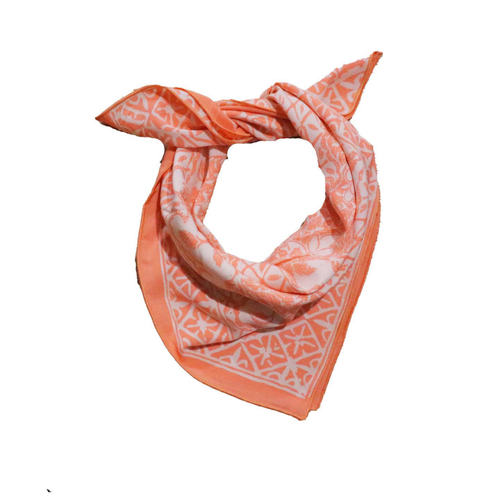 Hand Dyed Batik Bandana, Soft Lightweight Cotton, Vines in Peach, Coral