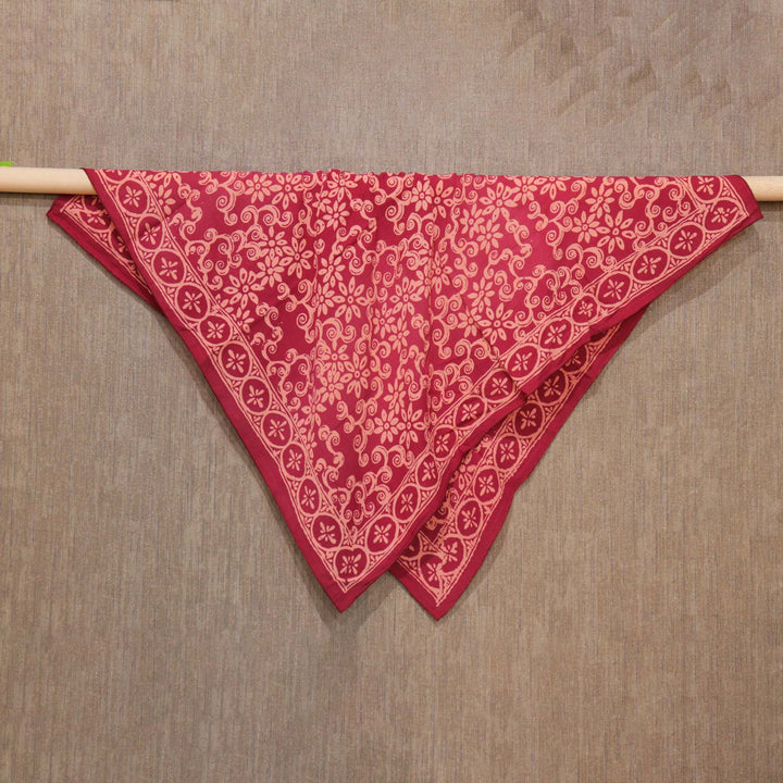 Large 27" Hand Dyed Batik Bandana, Red Loop Pattern, Burgundy, Size Big, XL Scarf