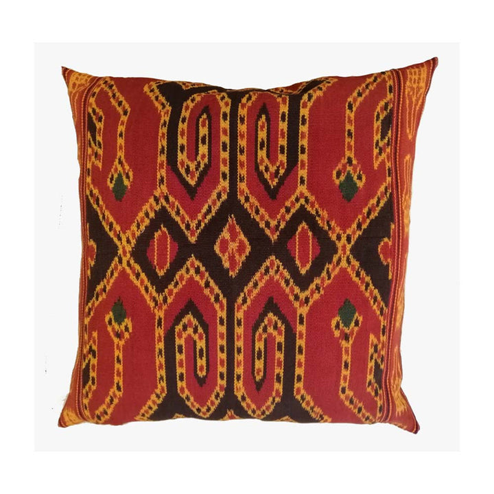 Handwoven Ikat Pillow Cover, Red. Burgundy. Cover Only with No Insert. 24inches x 24inches, Cushion