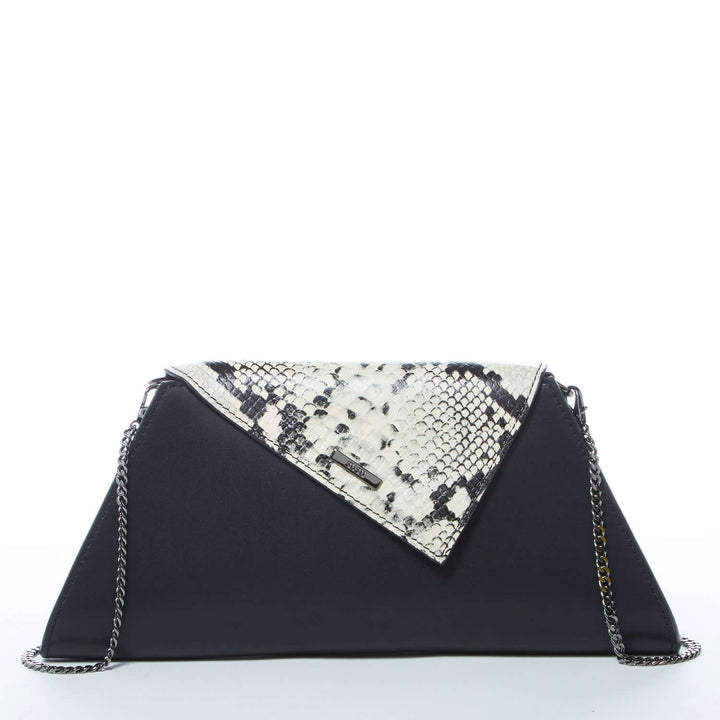 SUSU The Angelica Leather Clutch Black Snakeskin