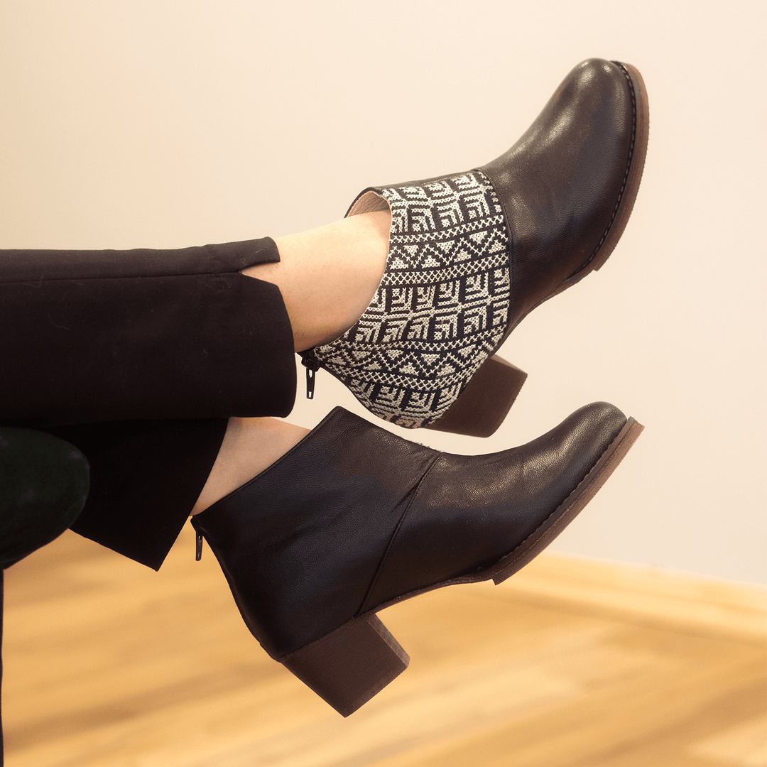 Salma Ankle Boot - Black and Ecru