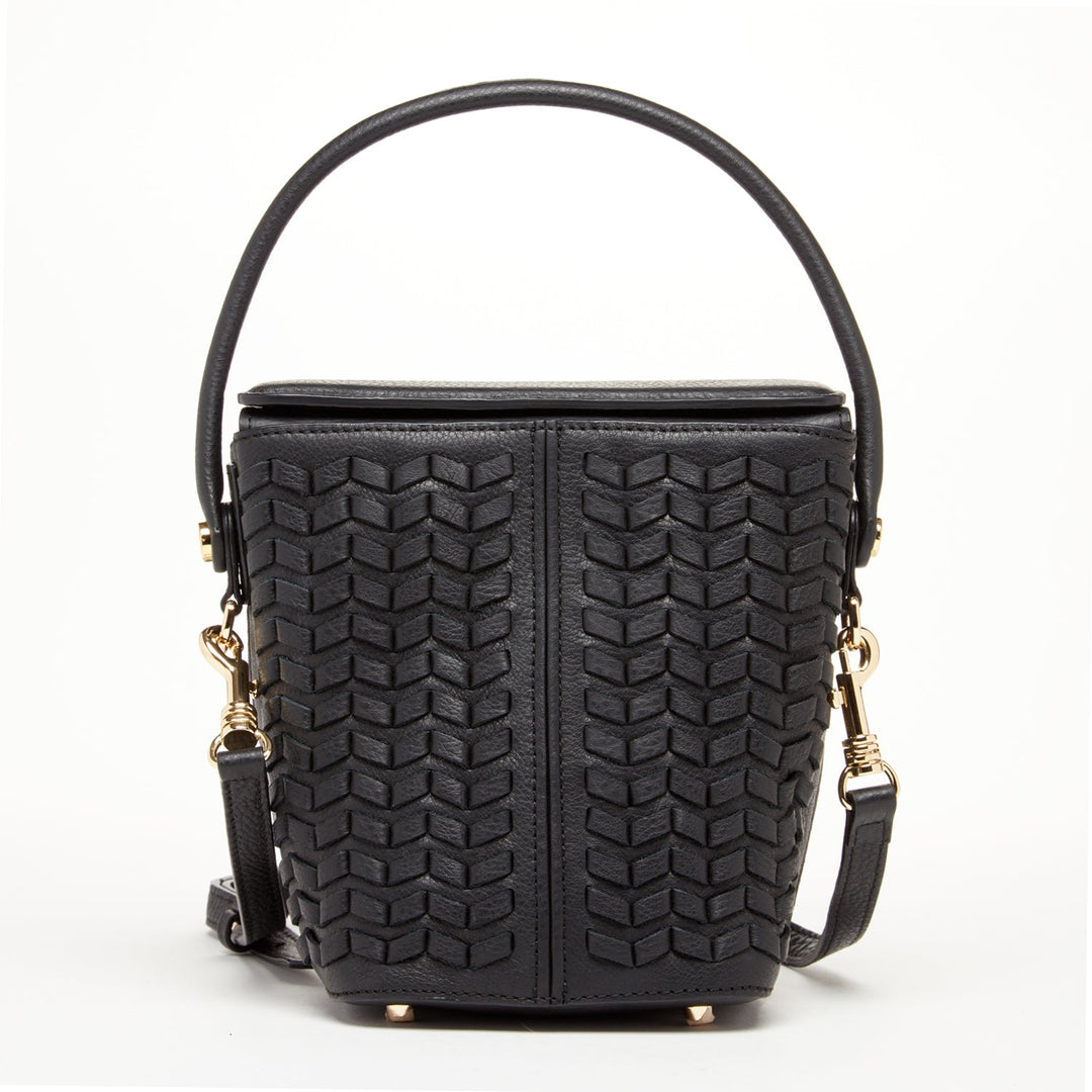 SUSU Woven Leather Bucket Bag Quilted Black Crossbody Purse Women's Handbag