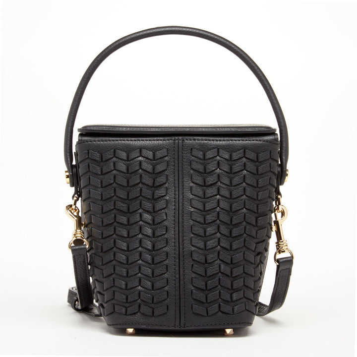 SUSU Woven Leather Bucket Bag Quilted Black Crossbody Purse Women's Handbag
