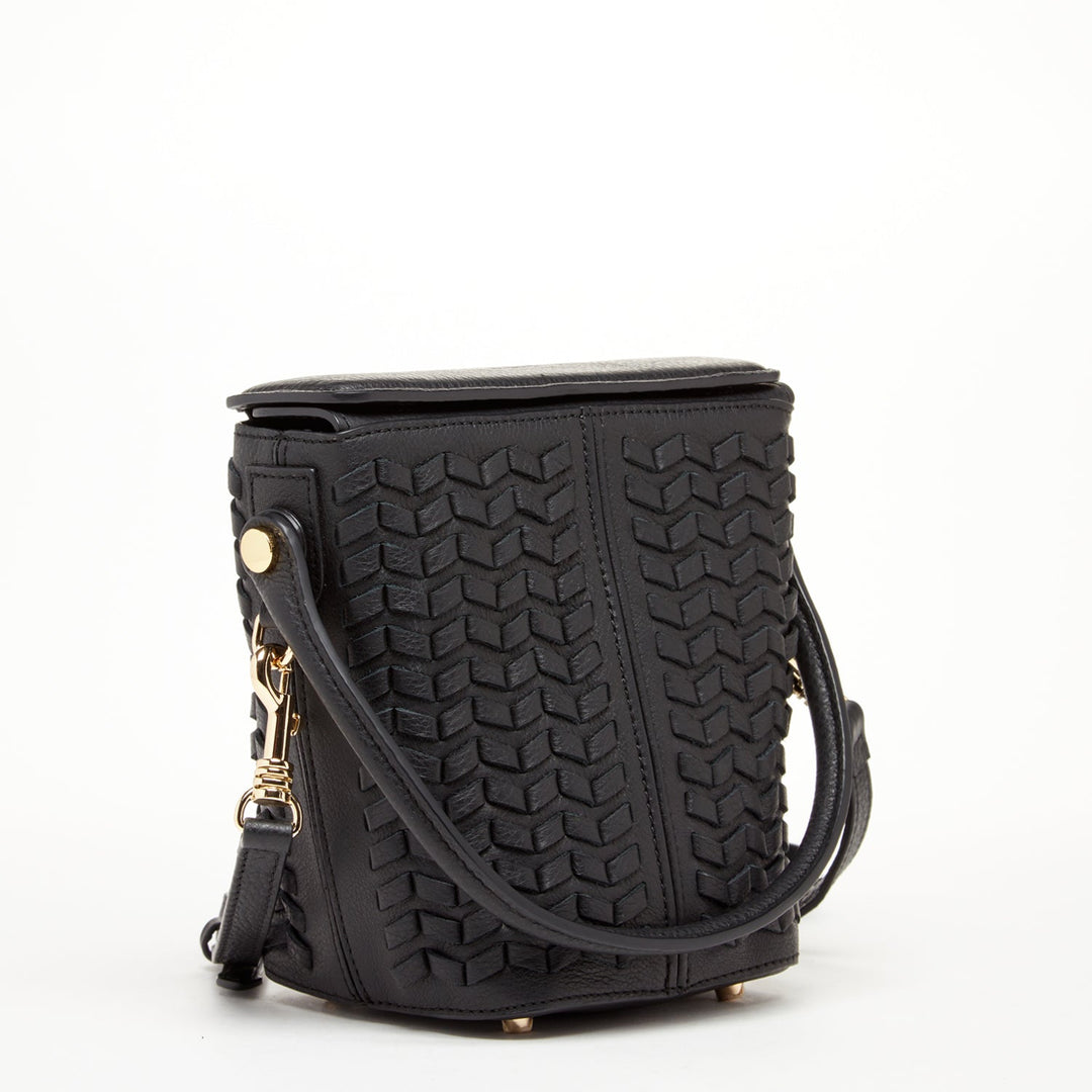 SUSU Woven Leather Bucket Bag Quilted Black Crossbody Purse Women's Handbag