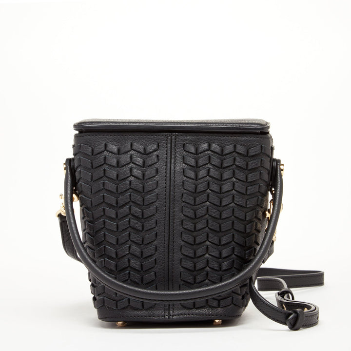SUSU Woven Leather Bucket Bag Quilted Black Crossbody Purse Women's Handbag