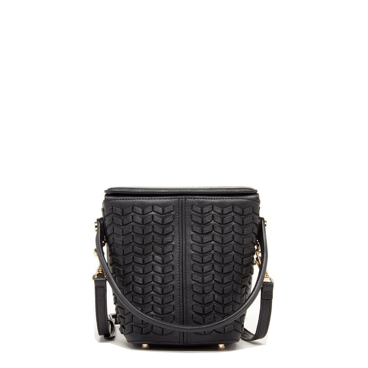 SUSU Woven Leather Bucket Bag Quilted Black Crossbody Purse Women's Handbag