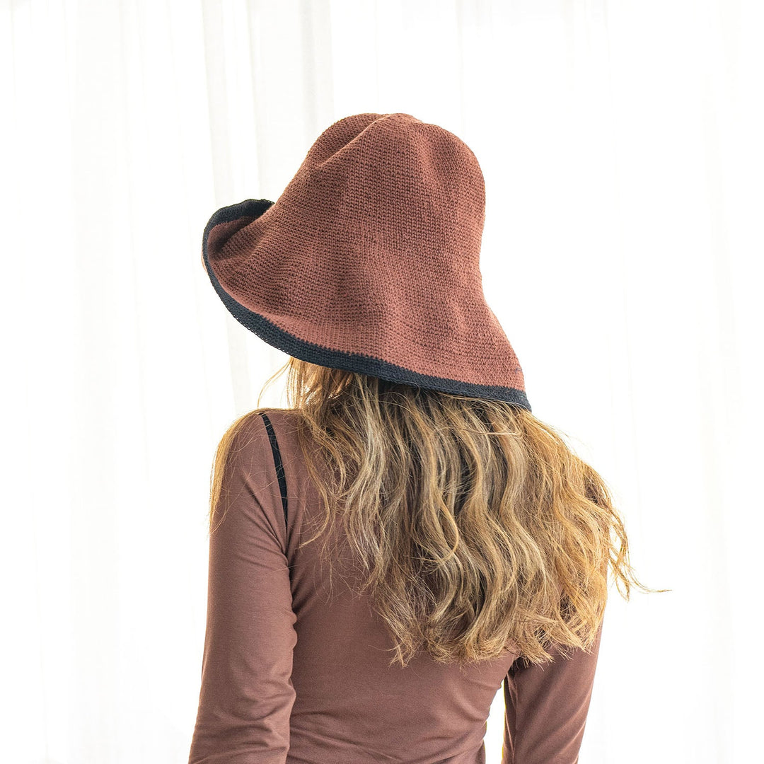 BLOOM LINE Crochet Sun Hat In Dark Brown