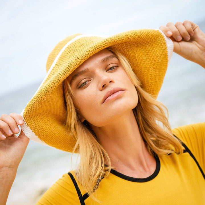 BLOOM LINE Crochet Sun Hat In Canary Yellow