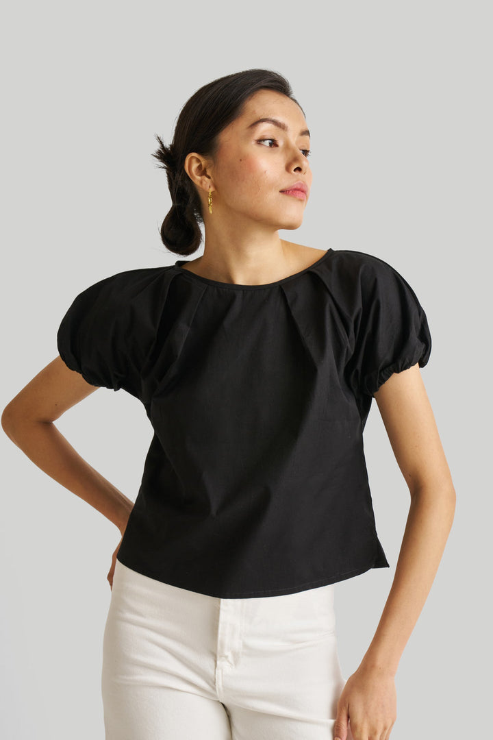 Balloon Sleeve Top in Black