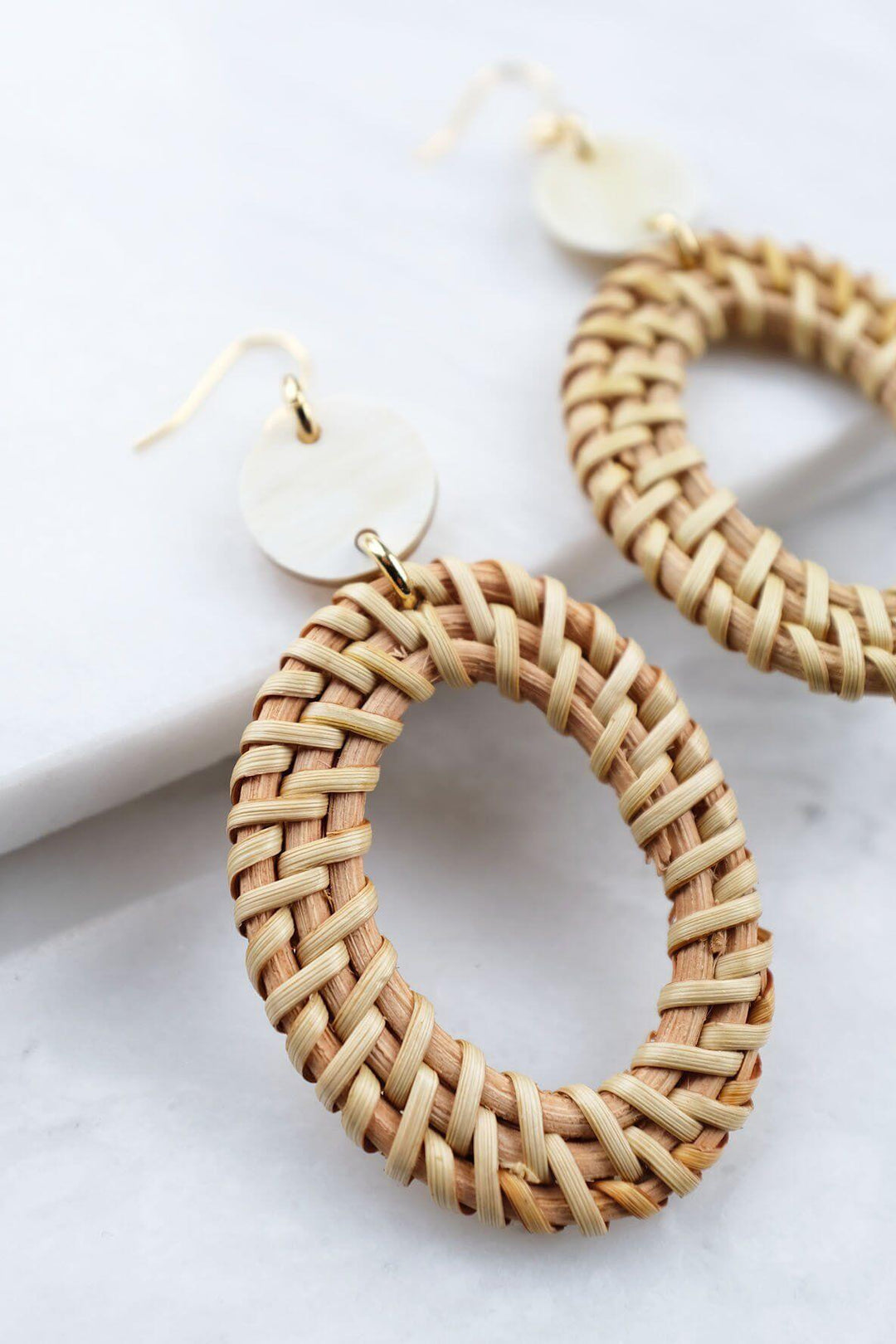 Bien 16K Gold-Plated Brass Buffalo Horn & Rattan Oval Statement Earrings