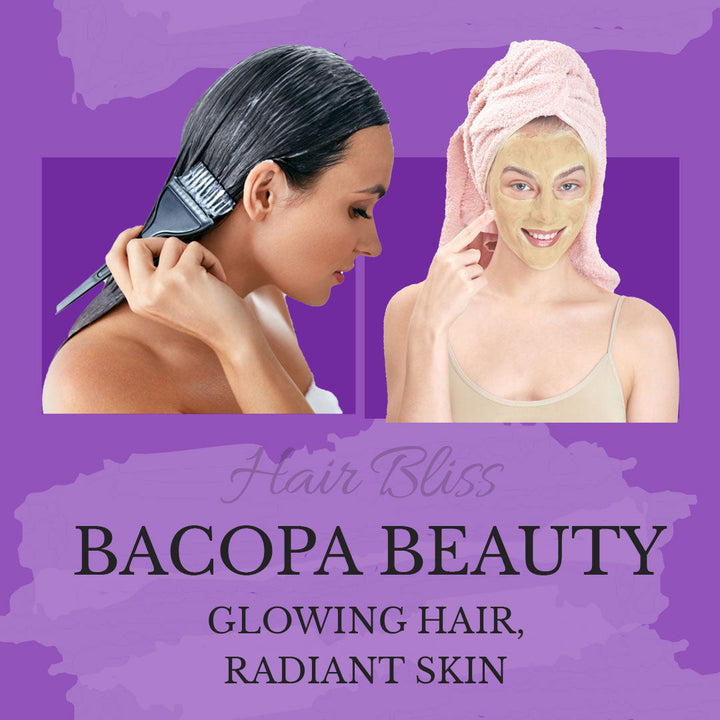 Hair Bliss- Natural Brahmi Bacopa Herbal Hair & Skin Conditioning Powder- 12 Individual Sachets (10 gm each)- Reusable Brush & Tray Included