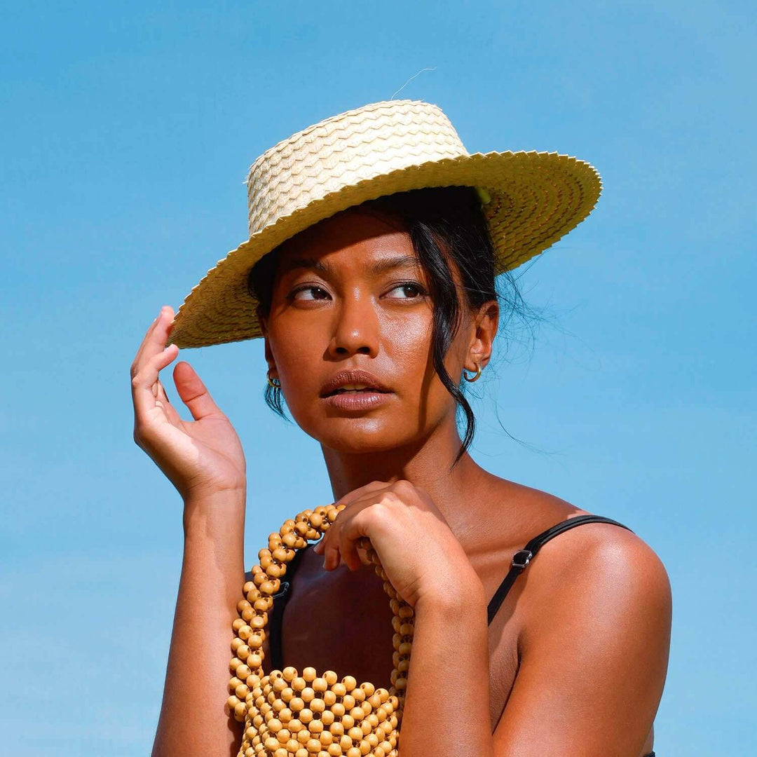 CELESTE Woven Straw Hat In Natural Beige