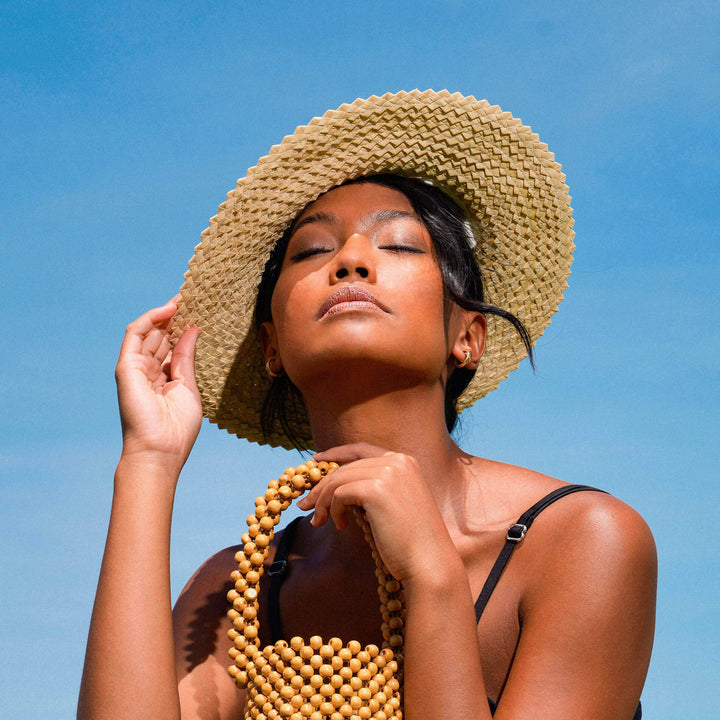 CELESTE Woven Straw Hat In Natural Beige