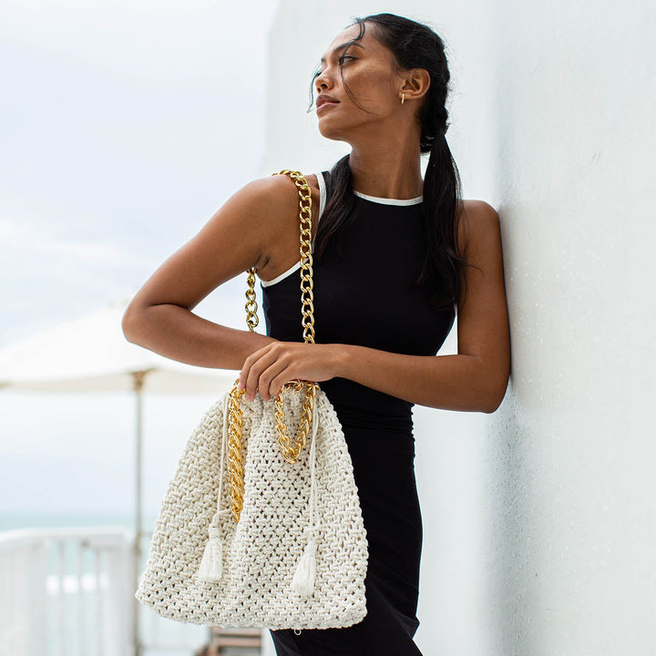 COLETTE Macrame Beach Bag In Off-White