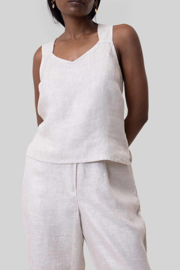 Crossback Tank Top in Linen Checks