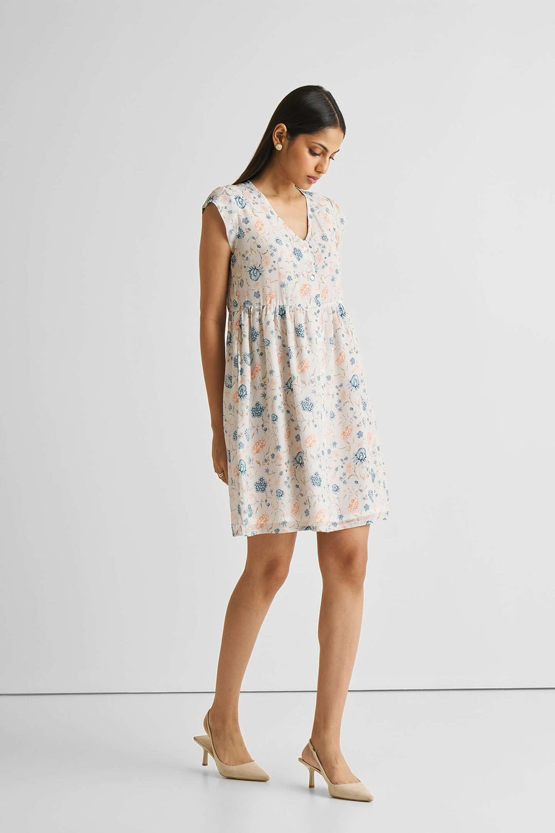 Cap Sleeved Short Dress in Florals