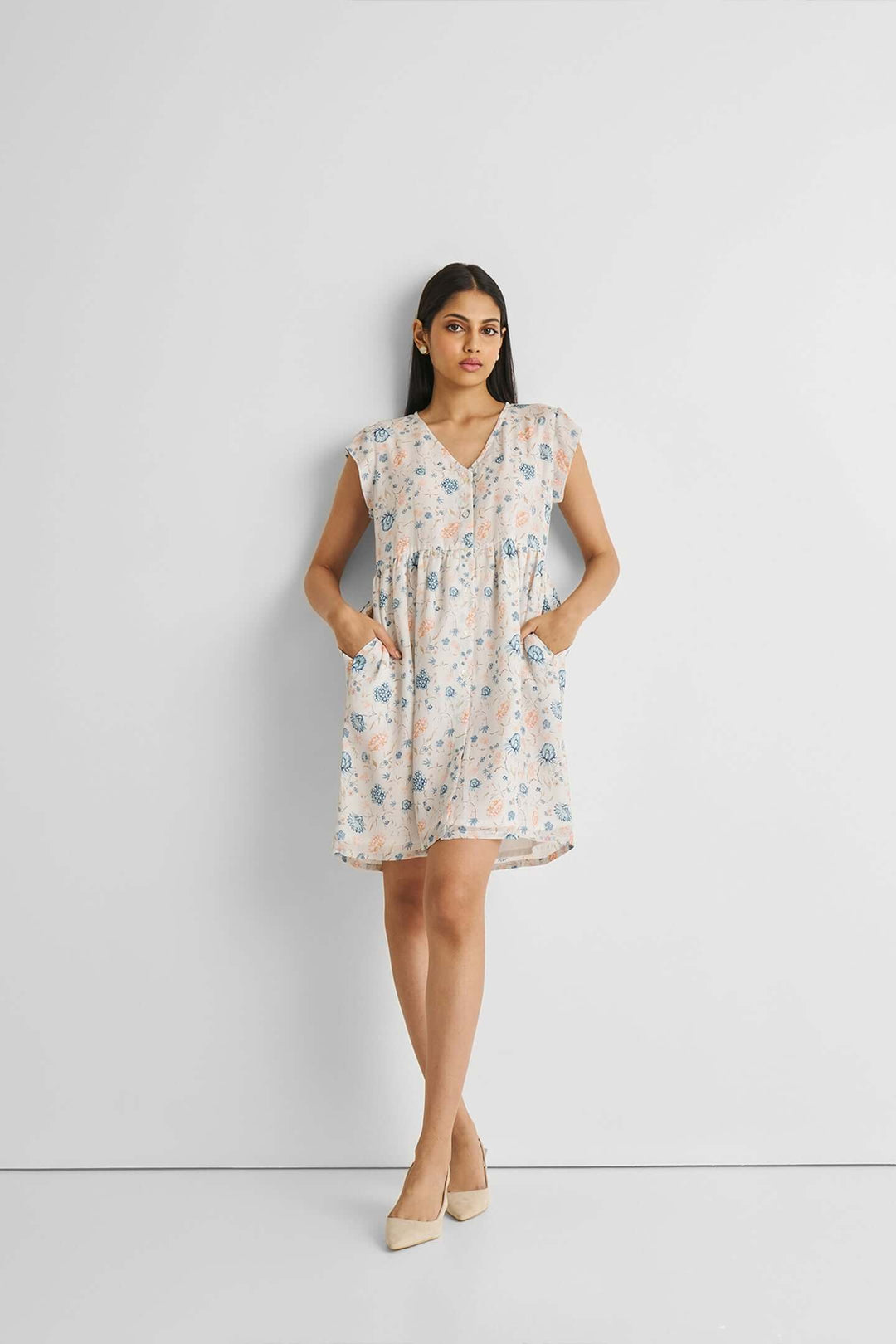 Cap Sleeved Short Dress in Florals