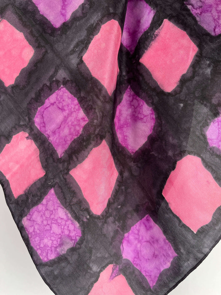 Squares on Square Shibori" - Hand-dyed Silk Scarf - $90