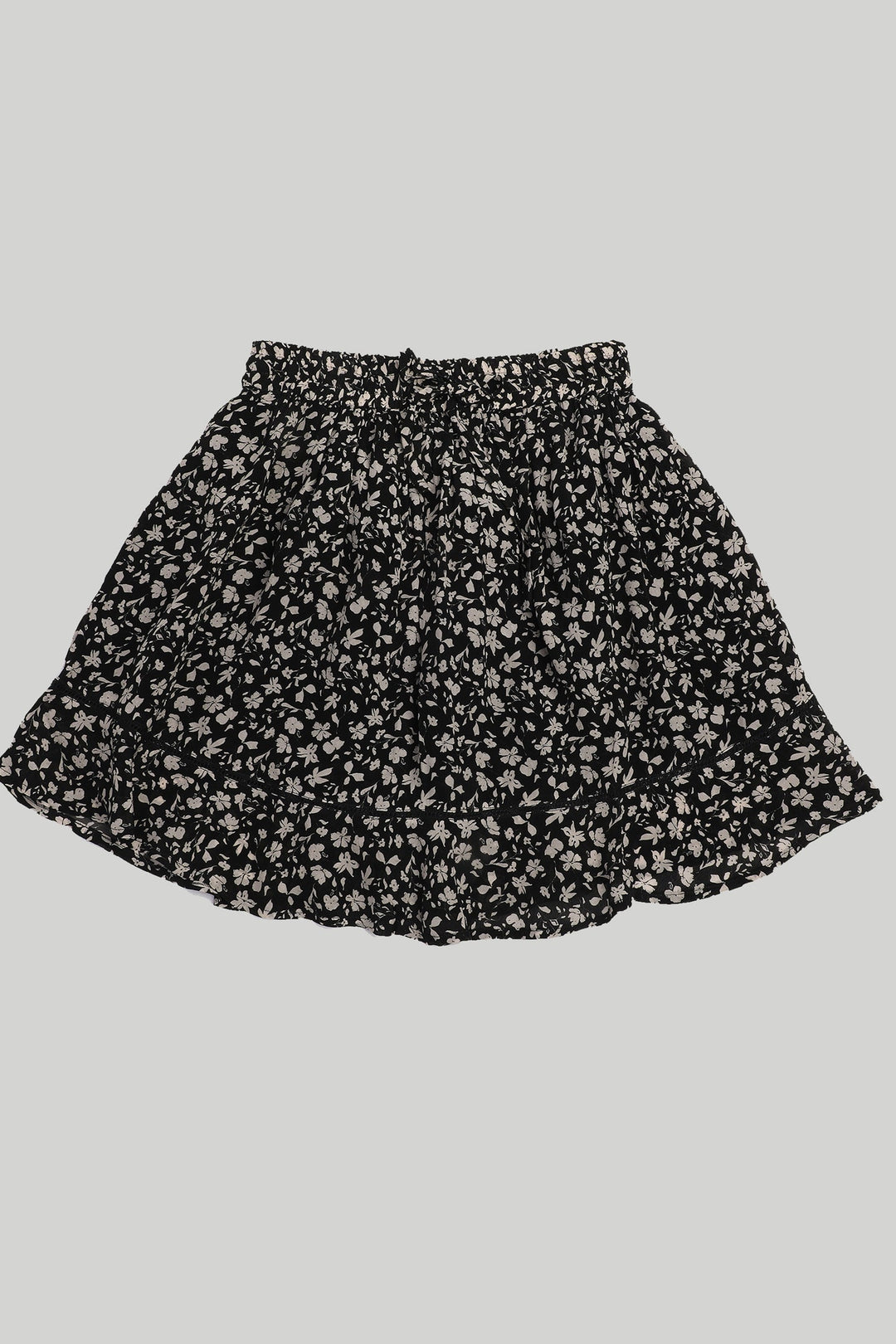 Drawstring Short Skirt in Black Floral