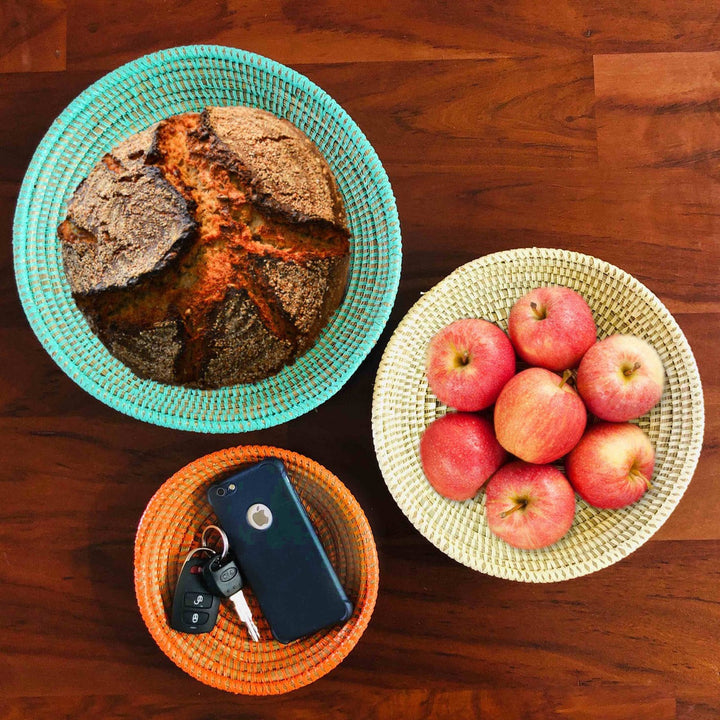 Tabletop Basket Bowl Set - Orange/ Turquoise/ White