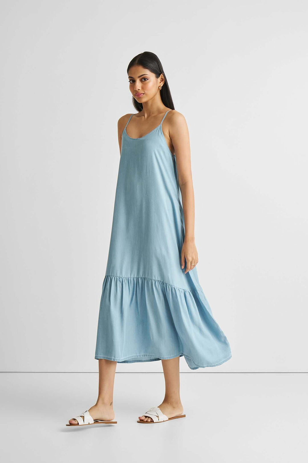 Flowy Maxi Dress in Blue Denim