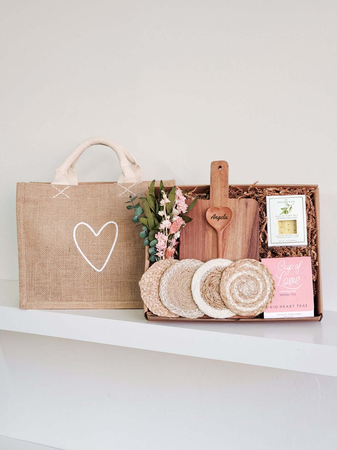 Personalized Gift Box With Wood board, Wood Spoon, Tea And Cookies