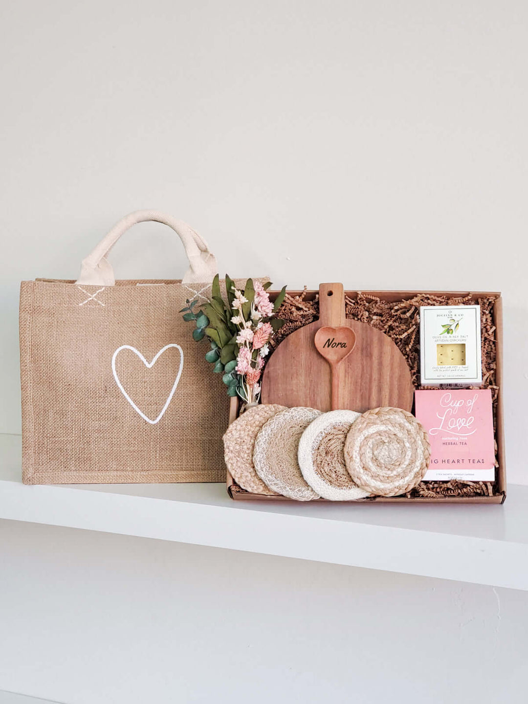 Personalized Gift Box With Wood board, Wood Spoon, Tea And Cookies