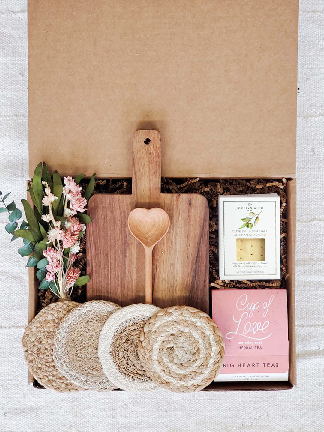 Gift Box With Wood board, Wood Spoon, Tea And Cookies - Rectangular