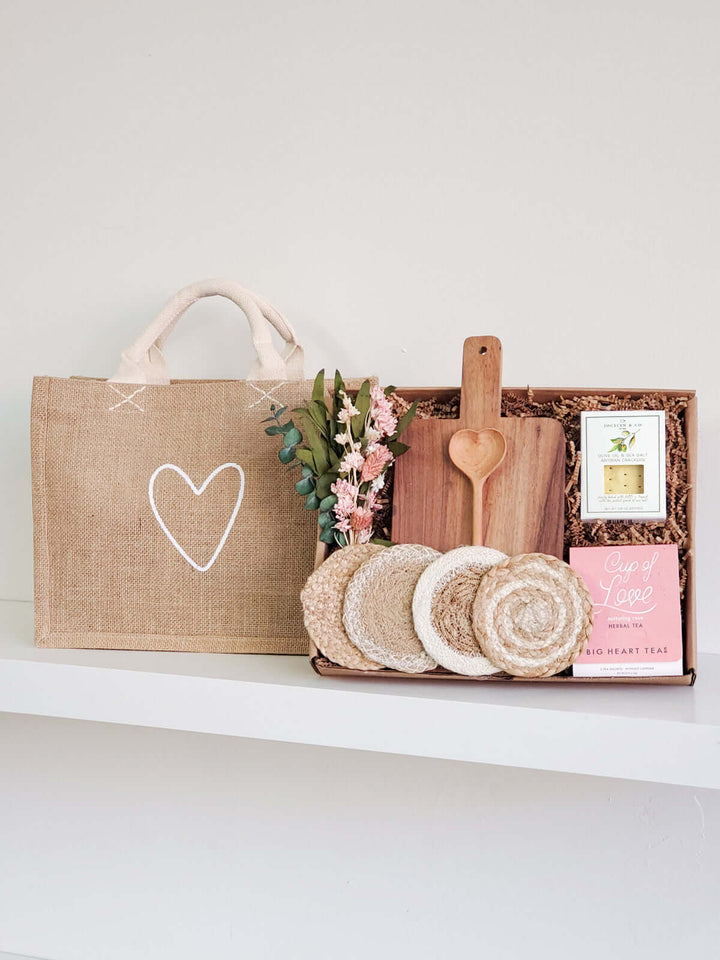 Gift Box With Wood board, Wood Spoon, Tea And Cookies - Rectangular