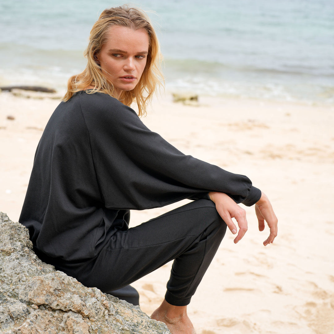 HALEY Bamboo Fleece Sweaters, in Black