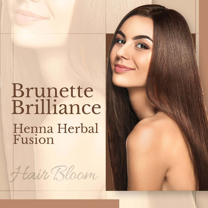 Hair Bloom Natural Brunette Hair Color- Herbal Henna & Indigo Mix Hair Color Powder- 12 individual sachets (10 gm each)- Reusable Brush & Tray Included