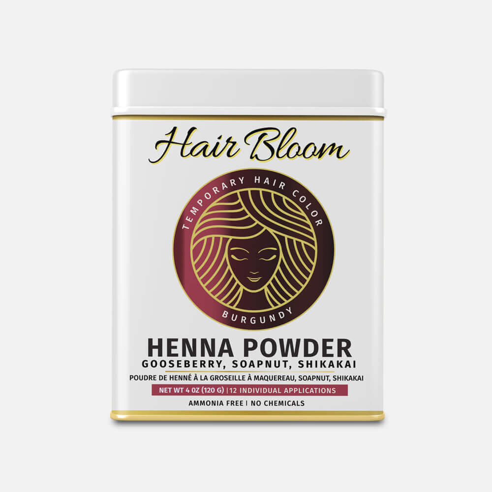 Hair Bloom Natural Burgundy Hair Color- Herbal Henna Burgundy Hair Color Powder- 12 individual sachets (10 gm each)- Reusable Brush & Tray Included